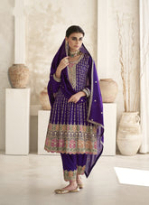 Lovely Silk Salwar Suit in Indigo Color